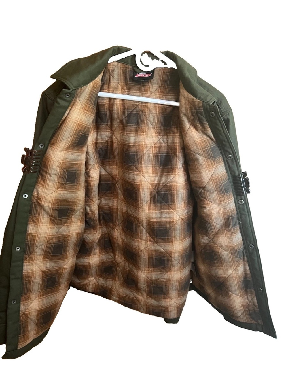 Genuine Dickies Olive Green Quilted Plaid Canvas Shirt Jacket Mens L NWOT